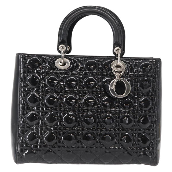 Christian Dior Canage Hand Bag Enamel 2way Black Silver Auth BA7509