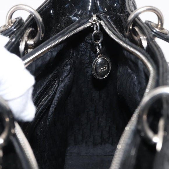 Christian Dior Canage Hand Bag Enamel 2way Black Silver Auth BA7509