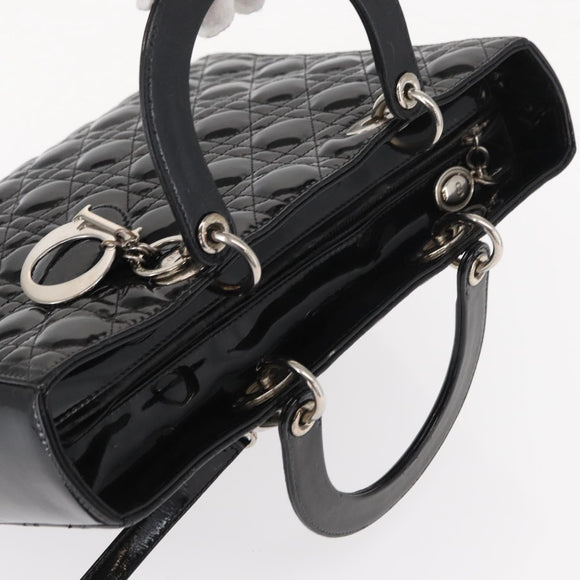 Christian Dior Canage Hand Bag Enamel 2way Black Silver Auth BA7509