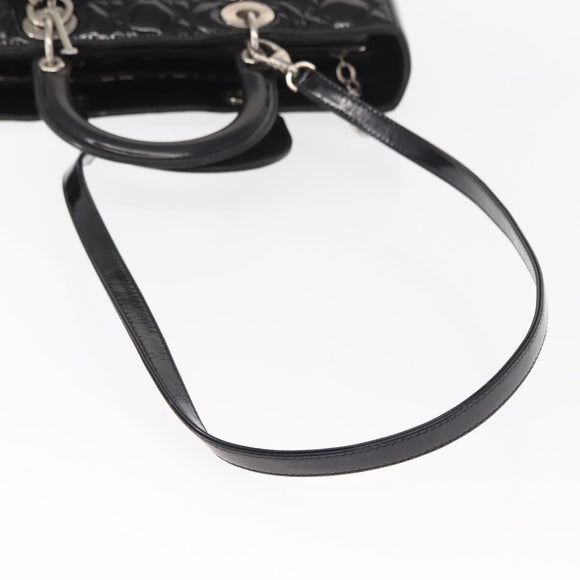 Christian Dior Canage Hand Bag Enamel 2way Black Silver Auth BA7509