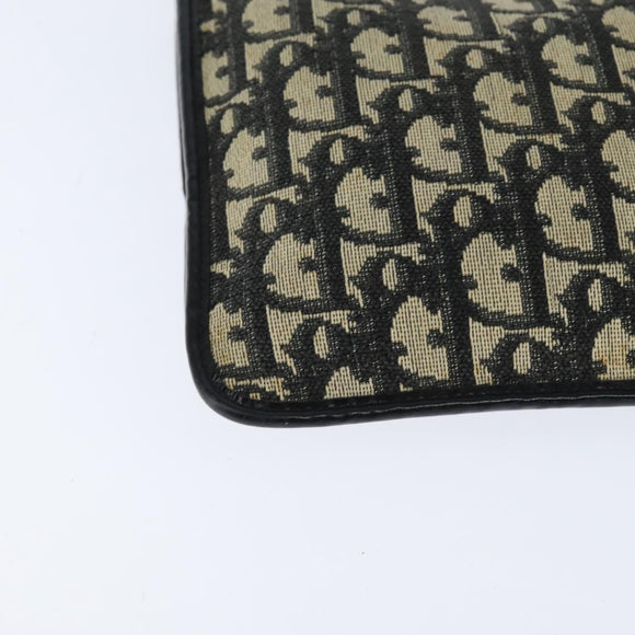 Christian Dior Trotter Canvas Clutch Bag Navy Gold Auth BA7510