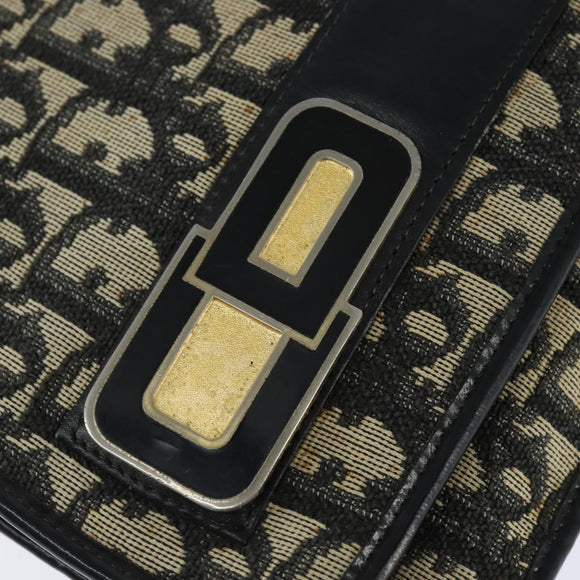 Christian Dior Trotter Canvas Clutch Bag Navy Gold Auth BA7510