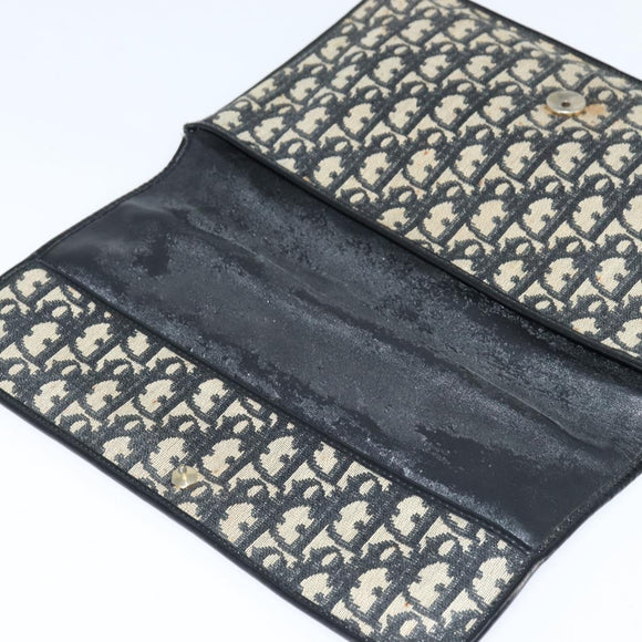 Christian Dior Trotter Canvas Clutch Bag Navy Gold Auth BA7510