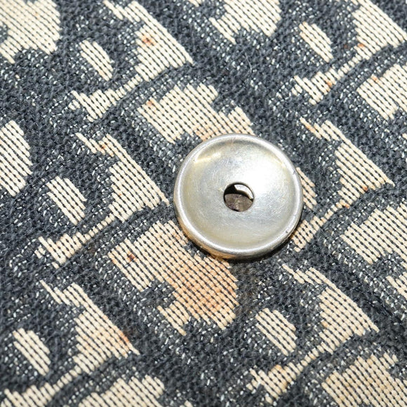 Christian Dior Trotter Canvas Clutch Bag Navy Gold Auth BA7510