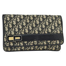 Christian Dior Trotter Canvas Clutch Bag Navy Gold Auth BA7510-1