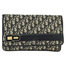 Christian Dior Trotter Canvas Clutch Bag Navy Gold Auth BA7510-13