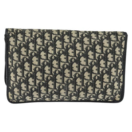 Christian Dior Trotter Canvas Clutch Bag Navy Gold Auth BA7510 - 0