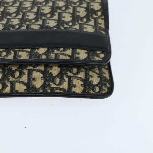 Christian Dior Trotter Canvas Clutch Bag Navy Gold Auth BA7510