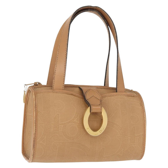 Christian Dior Hand Bag Leather Beige Gold Auth BA7513