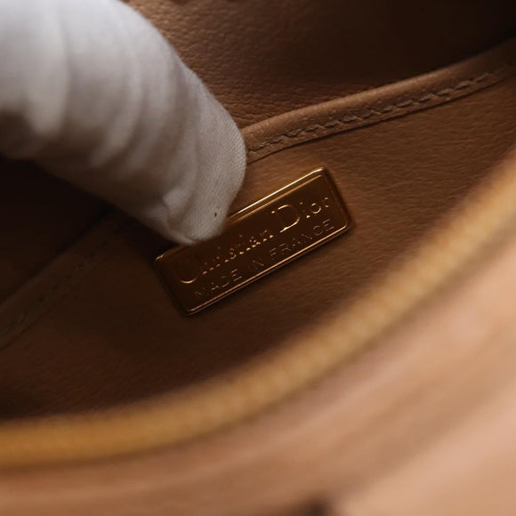 Christian Dior Hand Bag Leather Beige Gold Auth BA7513