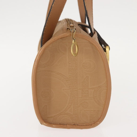 Christian Dior Hand Bag Leather Beige Gold Auth BA7513