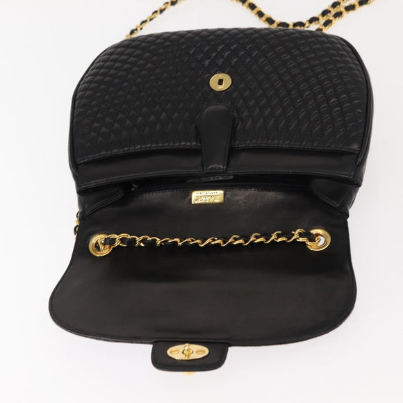 BALLY Chain Shoulder Bag Leather Black Gold Auth BA7514