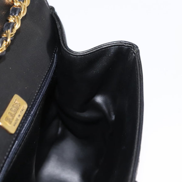 BALLY Chain Shoulder Bag Leather Black Gold Auth BA7514
