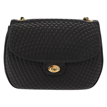 BALLY Chain Shoulder Bag Leather Black Gold Auth BA7514 - 0