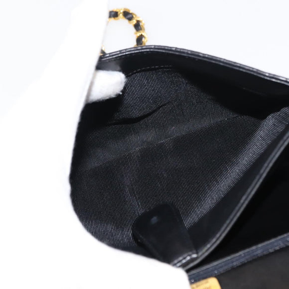 BALLY Chain Shoulder Bag Leather Black Gold Auth BA7514