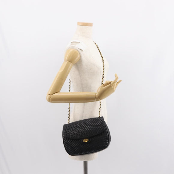 BALLY Chain Shoulder Bag Leather Black Gold Auth BA7514