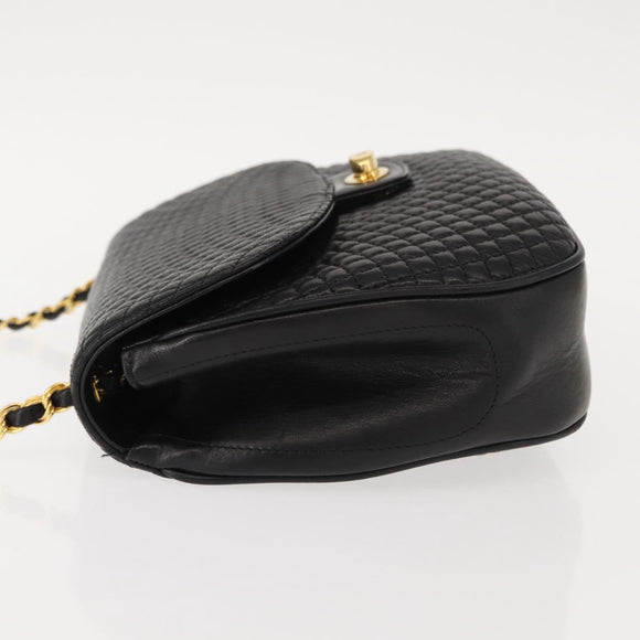 BALLY Chain Shoulder Bag Leather Black Gold Auth BA7514