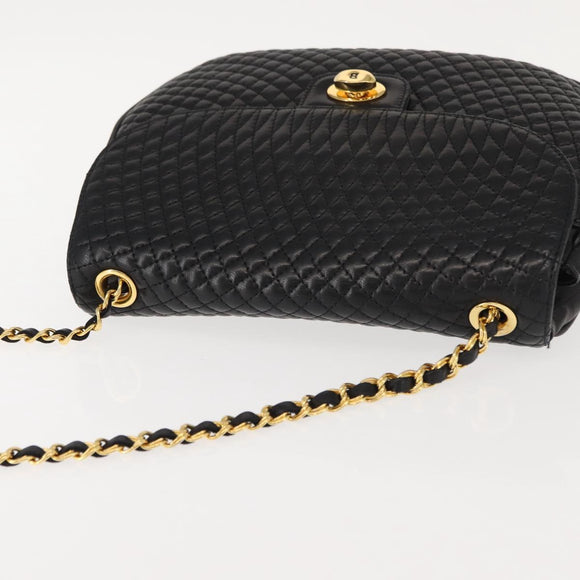 BALLY Chain Shoulder Bag Leather Black Gold Auth BA7514