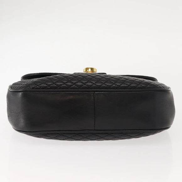 BALLY Chain Shoulder Bag Leather Black Gold Auth BA7514