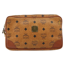 MCM Logogram Vicetos Clutch Bag PVC Leather Brown Gold Auth BA7516 - 0