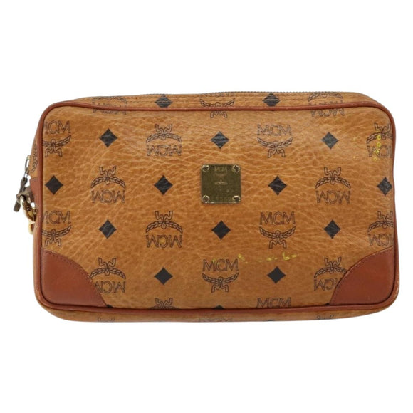 MCM Logogram Vicetos Clutch Bag PVC Leather Brown Gold Auth BA7516