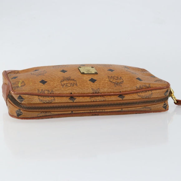 MCM Logogram Vicetos Clutch Bag PVC Leather Brown Gold Auth BA7516