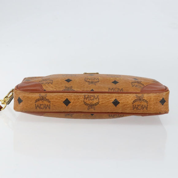 MCM Logogram Vicetos Clutch Bag PVC Leather Brown Gold Auth BA7516