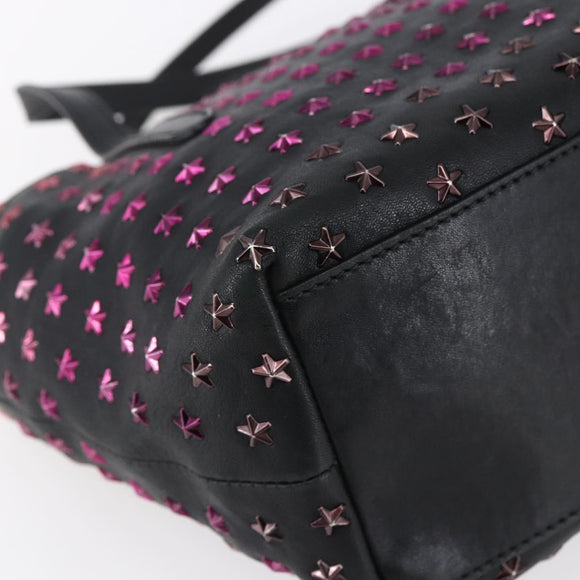 Jimmy Choo Studs Hand Bag Leather 2way Black Silver Auth BA7517