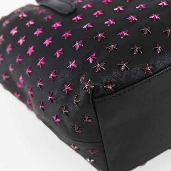 Jimmy Choo Studs Hand Bag Leather 2way Black Silver Auth BA7517