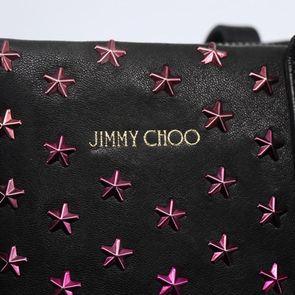 Jimmy Choo Studs Hand Bag Leather 2way Black Silver Auth BA7517
