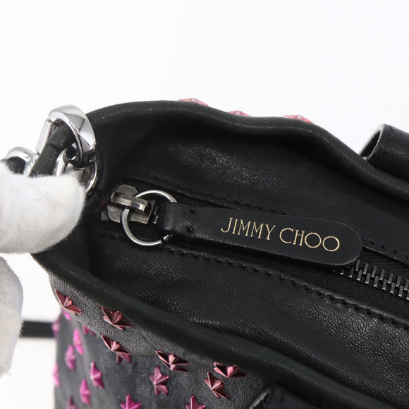 Jimmy Choo Studs Hand Bag Leather 2way Black Silver Auth BA7517