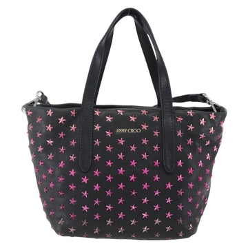 Jimmy Choo Studs Hand Bag Leather 2way Black Silver Auth BA7517 - 0