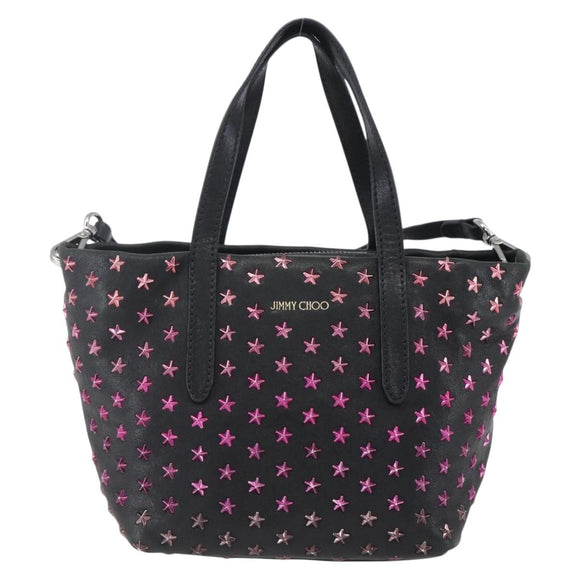 Jimmy Choo Studs Hand Bag Leather 2way Black Silver Auth BA7517