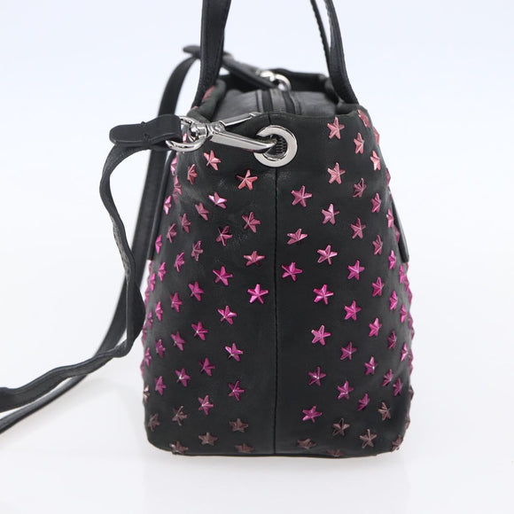 Jimmy Choo Studs Hand Bag Leather 2way Black Silver Auth BA7517