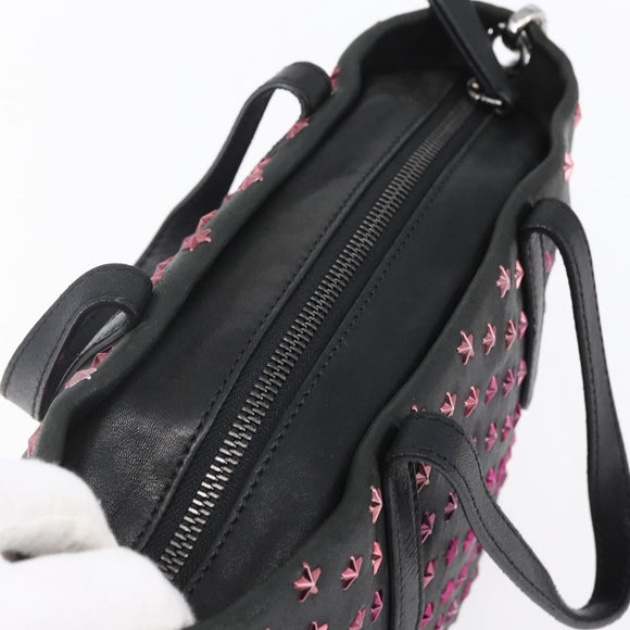 Jimmy Choo Studs Hand Bag Leather 2way Black Silver Auth BA7517