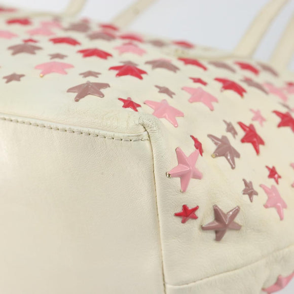 Jimmy Choo Studs Tote Bag Leather White Gold Auth BA7518