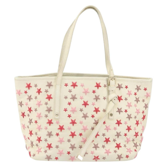 Jimmy Choo Studs Tote Bag Leather White Gold Auth BA7518