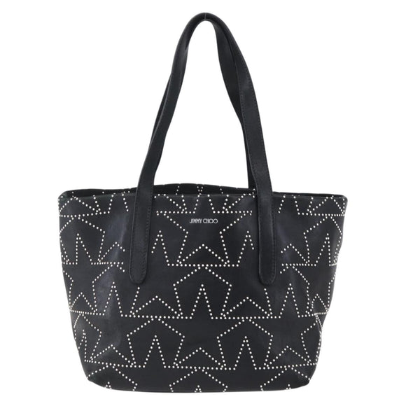 Jimmy Choo Studs Tote Bag Leather Black Silver Auth BA7519