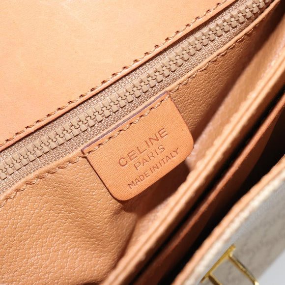 CELINE Macadam Canvas Shoulder Bag PVC Leather Beige Gold Auth BA7520