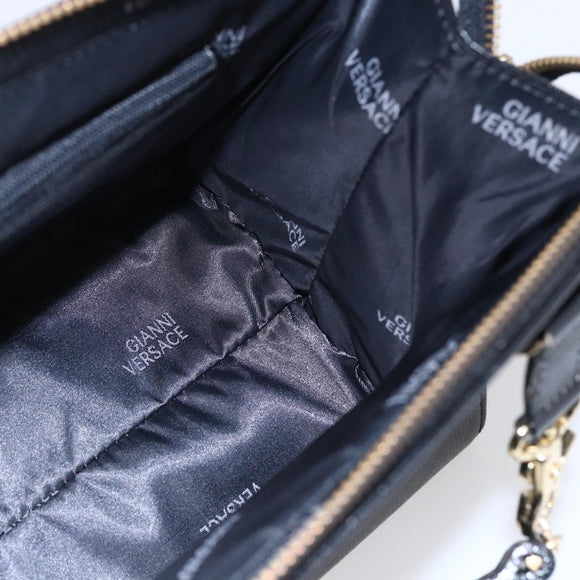 Gianni Versace Shoulder Bag Leather Black Gold Auth BA7521