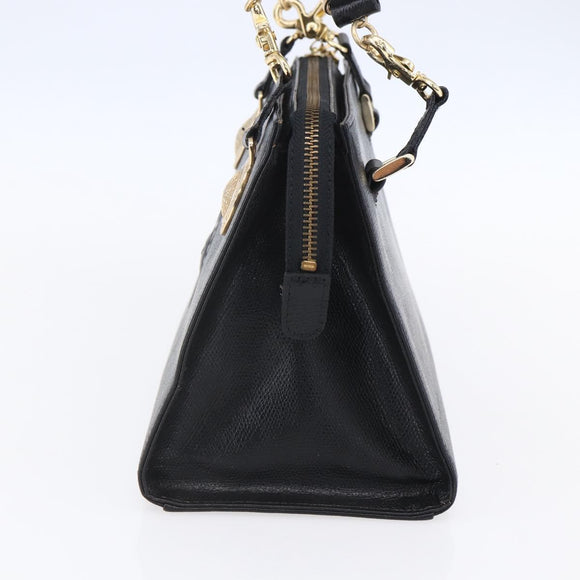 Gianni Versace Shoulder Bag Leather Black Gold Auth BA7521