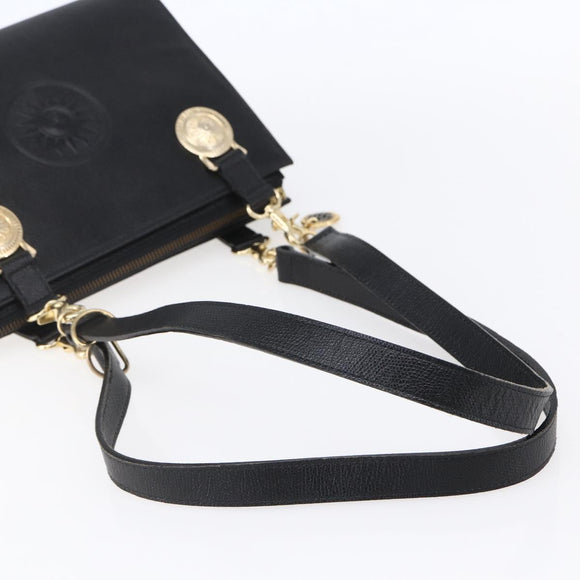 Gianni Versace Shoulder Bag Leather Black Gold Auth BA7521