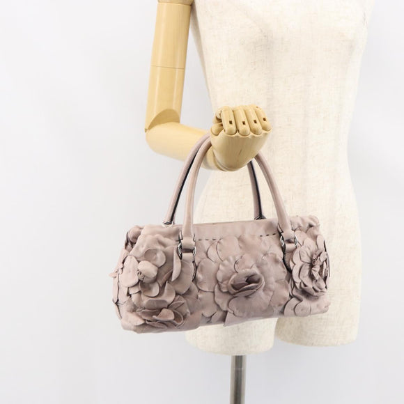 VALENTINO Hand Bag Leather Purple Silver Auth BA7522