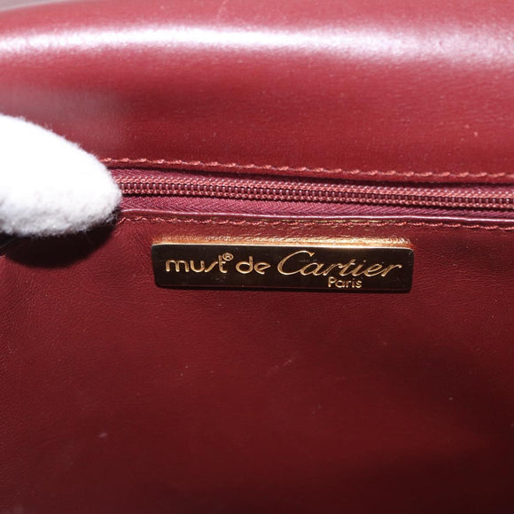 CARTIER Must Line Shoulder Bag Leather Bordeaux Gold Auth BA7524