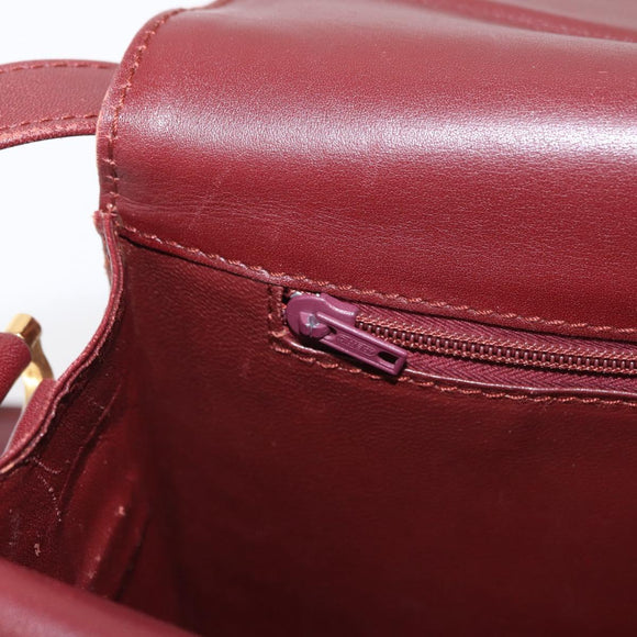 CARTIER Must Line Shoulder Bag Leather Bordeaux Gold Auth BA7524