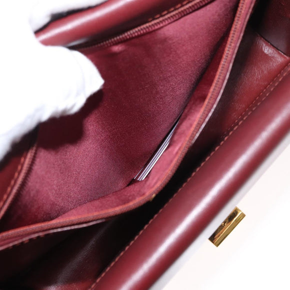 CARTIER Must Line Shoulder Bag Leather Bordeaux Gold Auth BA7524