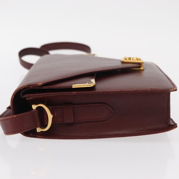 CARTIER Must Line Shoulder Bag Leather Bordeaux Gold Auth BA7524