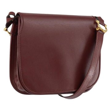 CARTIER Must Line Shoulder Bag Leather Bordeaux Gold Auth BA7526