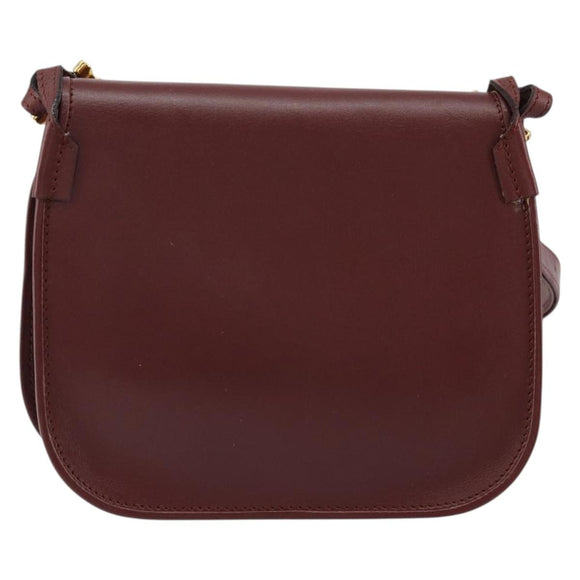 CARTIER Must Line Shoulder Bag Leather Bordeaux Gold Auth BA7526