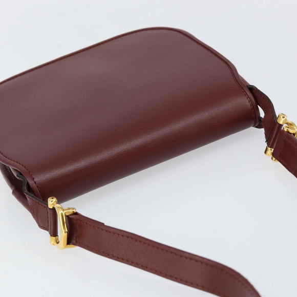 CARTIER Must Line Shoulder Bag Leather Bordeaux Gold Auth BA7526